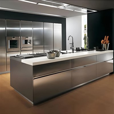 Harjatud roostevabast terasest köögikapid